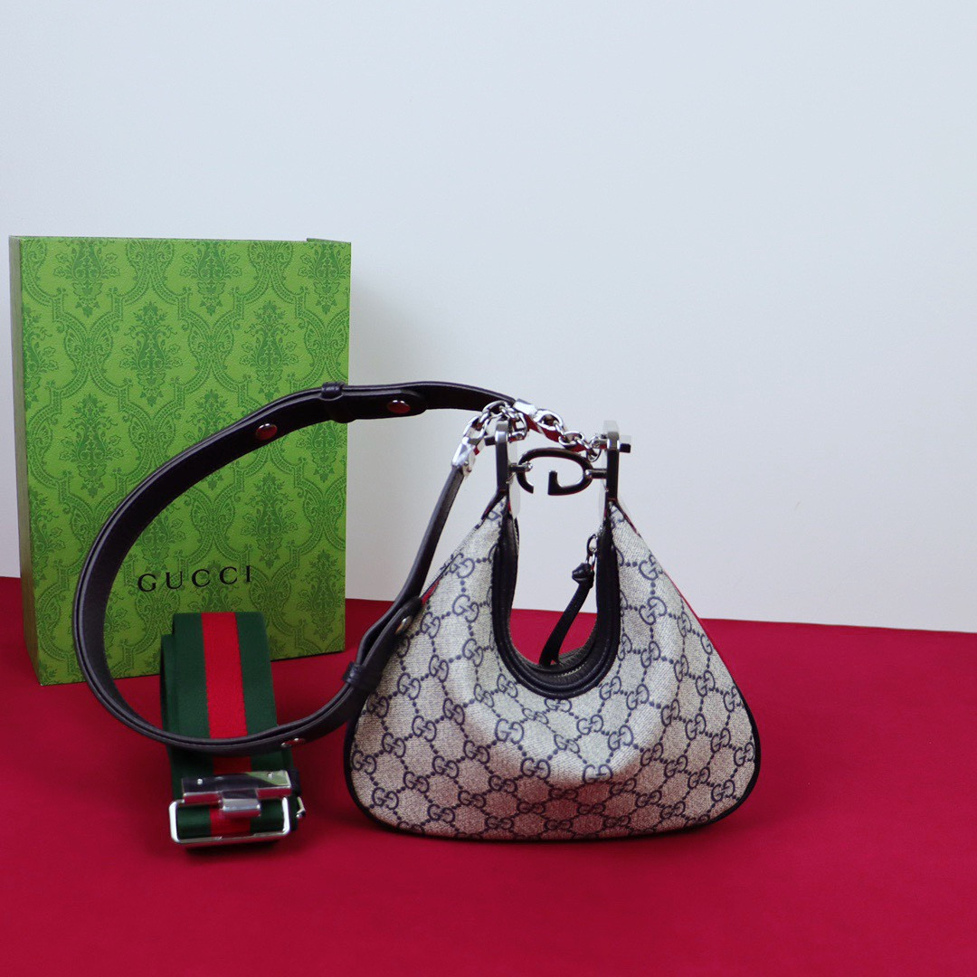 G*u*i ATTACHE SMALL SHOULDER BAG Beige and gray 9"W x 8.7"H x 2"D