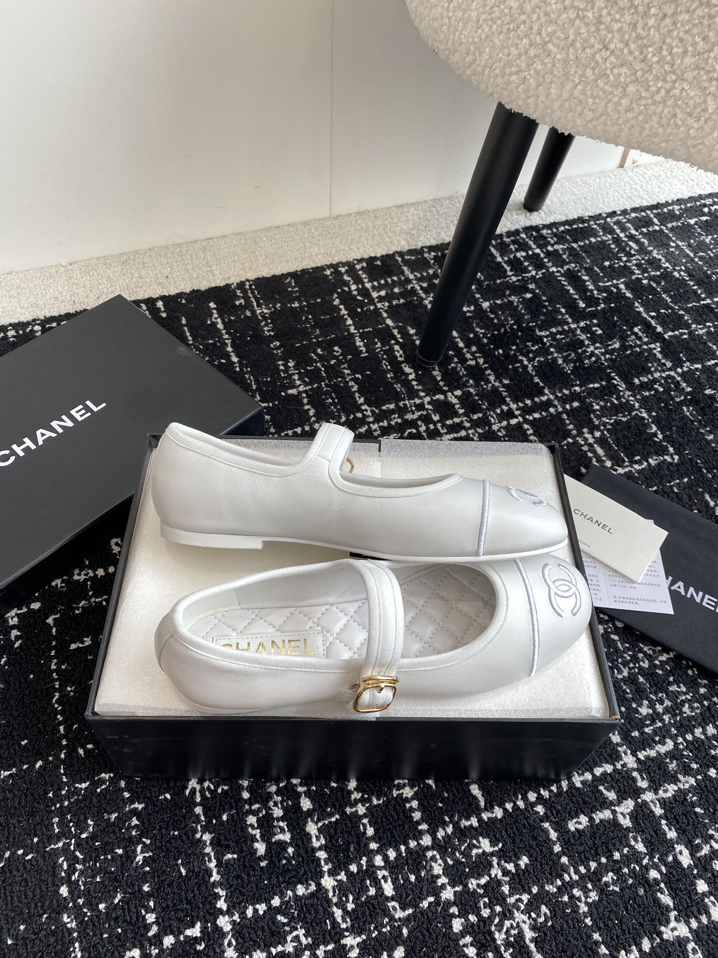 UA Ch*el MARY JANES Lambskin White