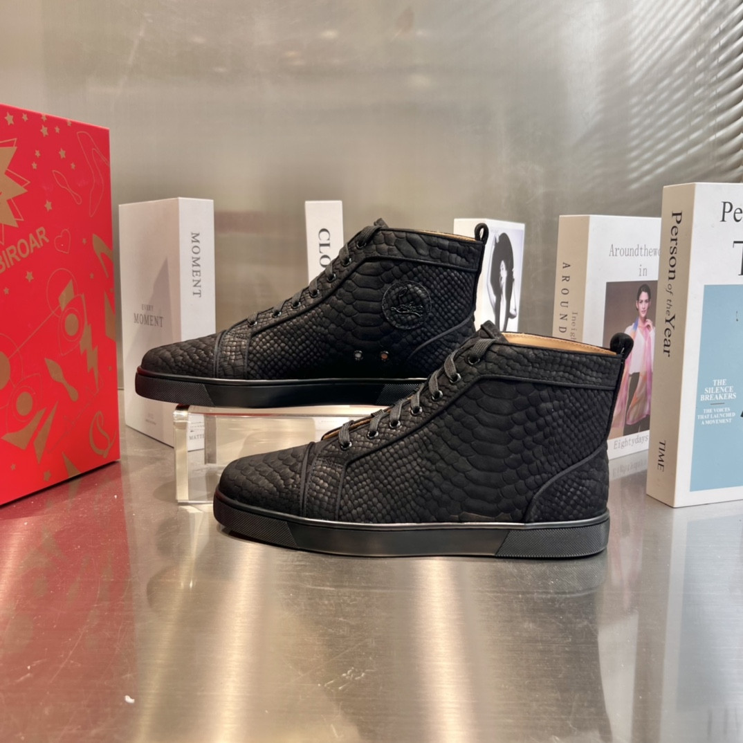 UA Ch**an Louboutin high-top matte snake print version