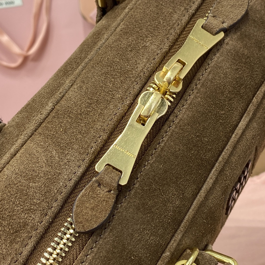 Miu Miu Arcadie padded suede top-handle bag 12X27X9cm