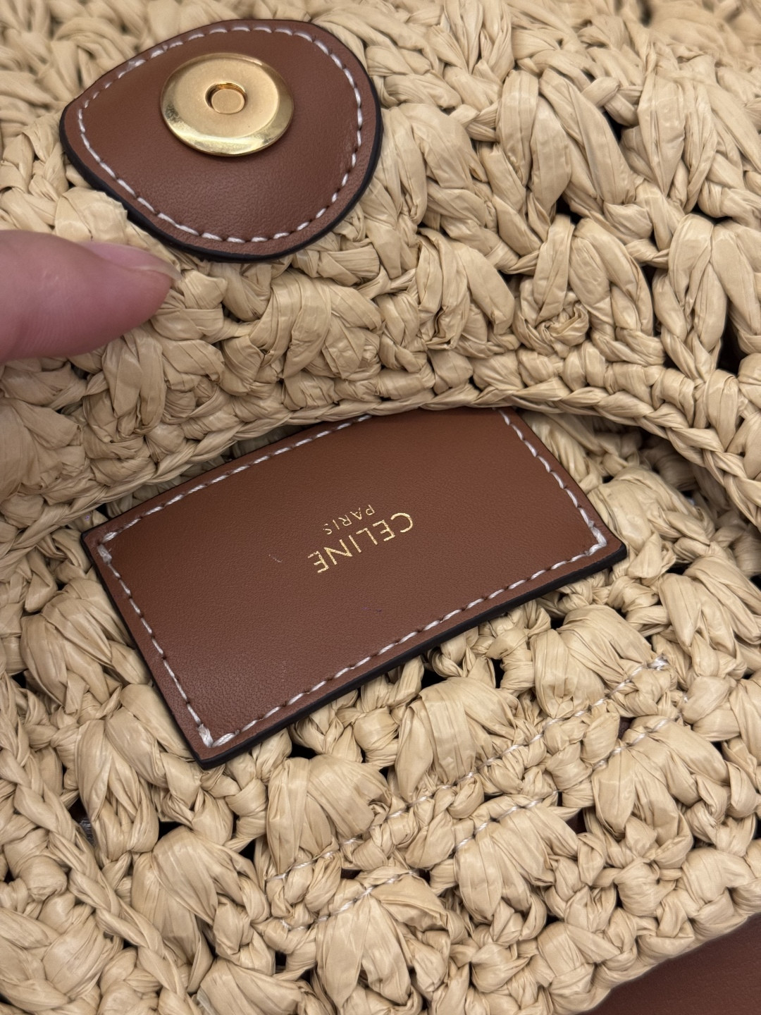 Ce**e CABAS TRIANGLE IN RAFFIA AND CALFSKIN 45 x 23 x 6cm